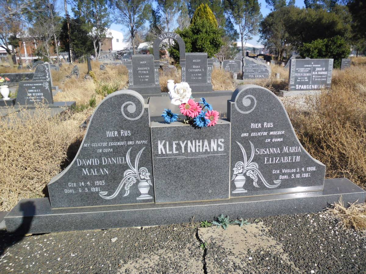 KLEYNHANS Dawid Daniel Malan 1905-1981 &amp; Susanna Maria Elizabeth VOSLOO 1906-1987