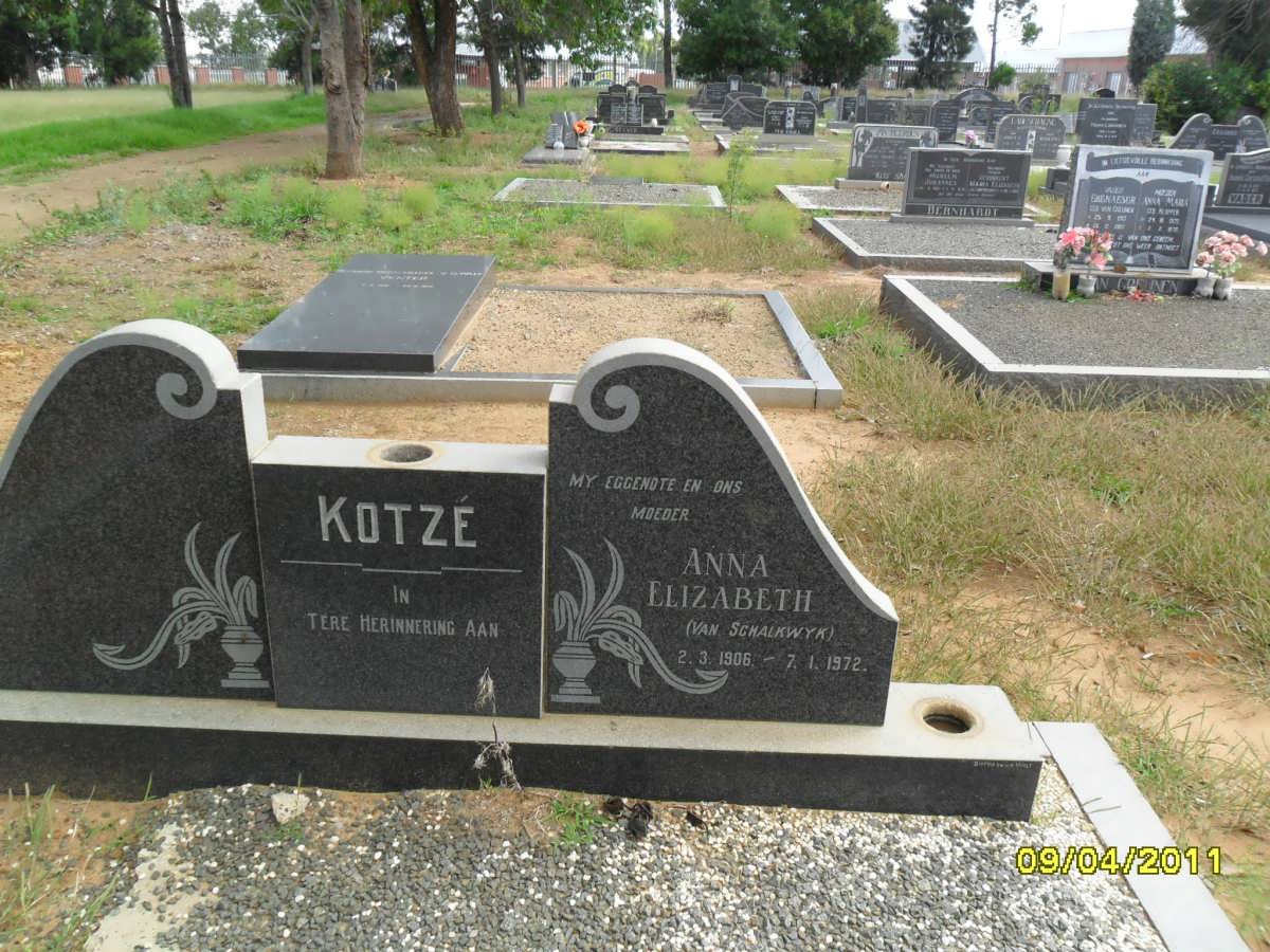 KOTZE Anna Elizabeth nee VAN SCHALKWYK 1906-1972