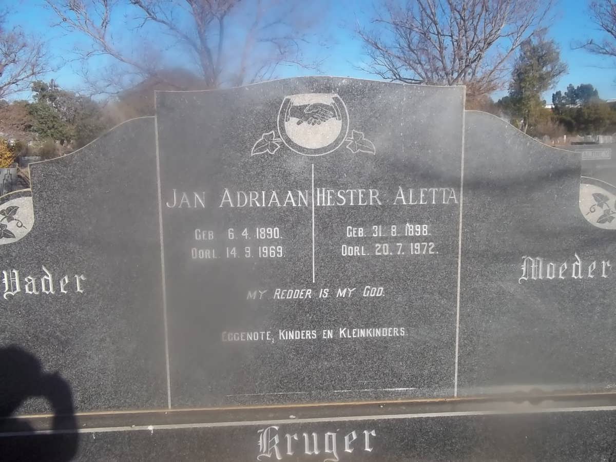 KRUGER Jan Adriaan 1890-1969 &amp; Hester Aletta 1898-1972