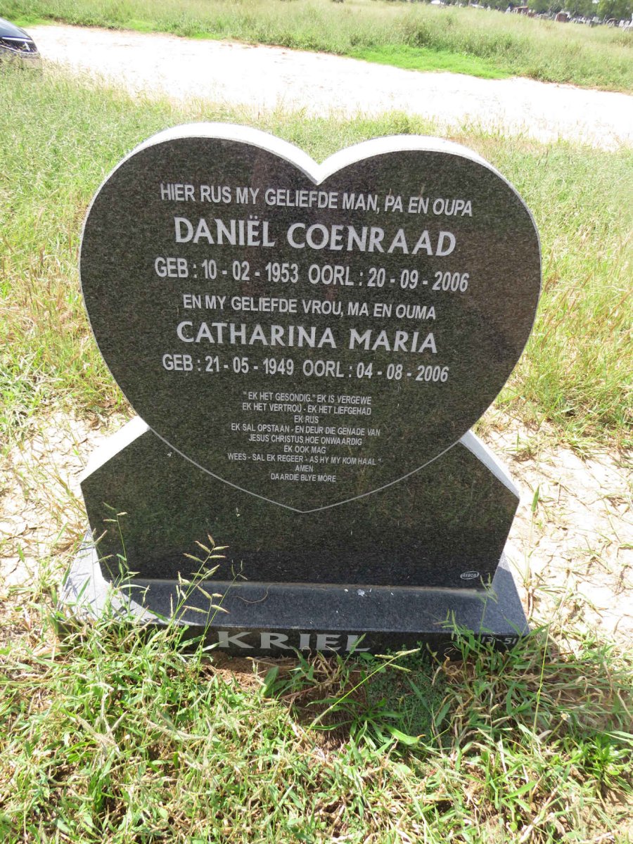 KRIEL Daniel Coenraad 1953-2006 & Catharina Maria 1949-2006
