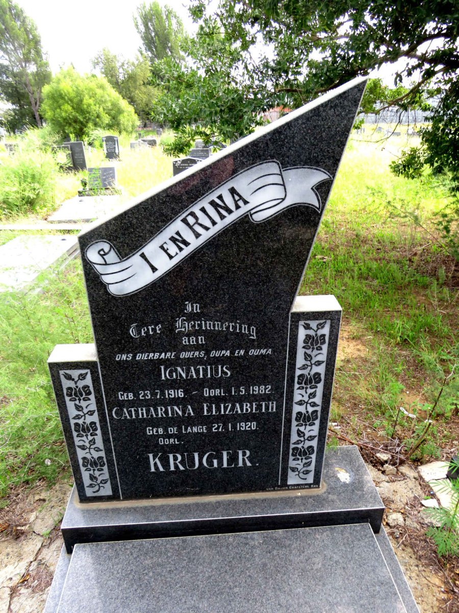 KRUGER Ignatius 1916-1982 & Catharina Elizabeth DE LANGE 1920-