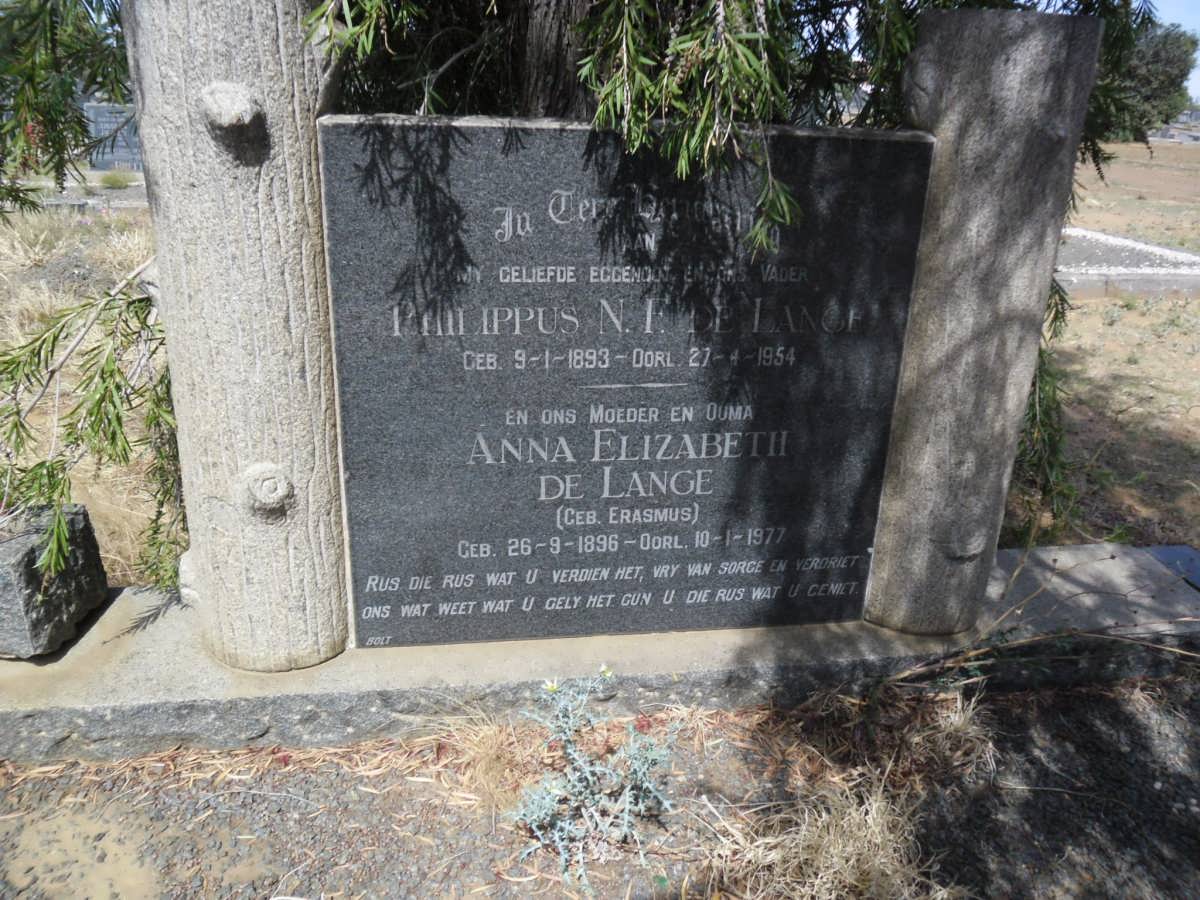 LANGE Philippus N.F., de 1893-1954 &amp; Anna Elizabeth ERASMUS 1896-1977