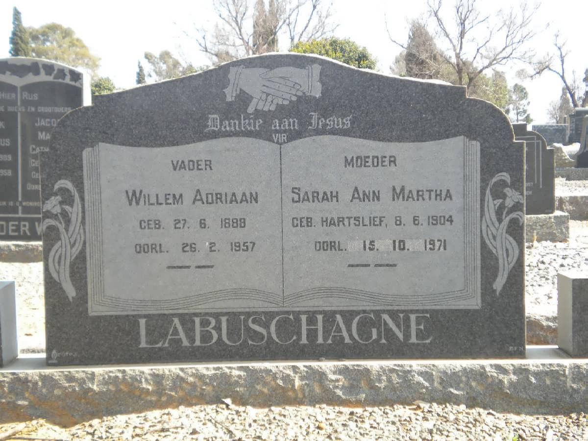 LABUSCHAGNE Willem Adriaan 1888-1957 &amp; Sarah Ann Martha HARTSLIEF 1904-1971