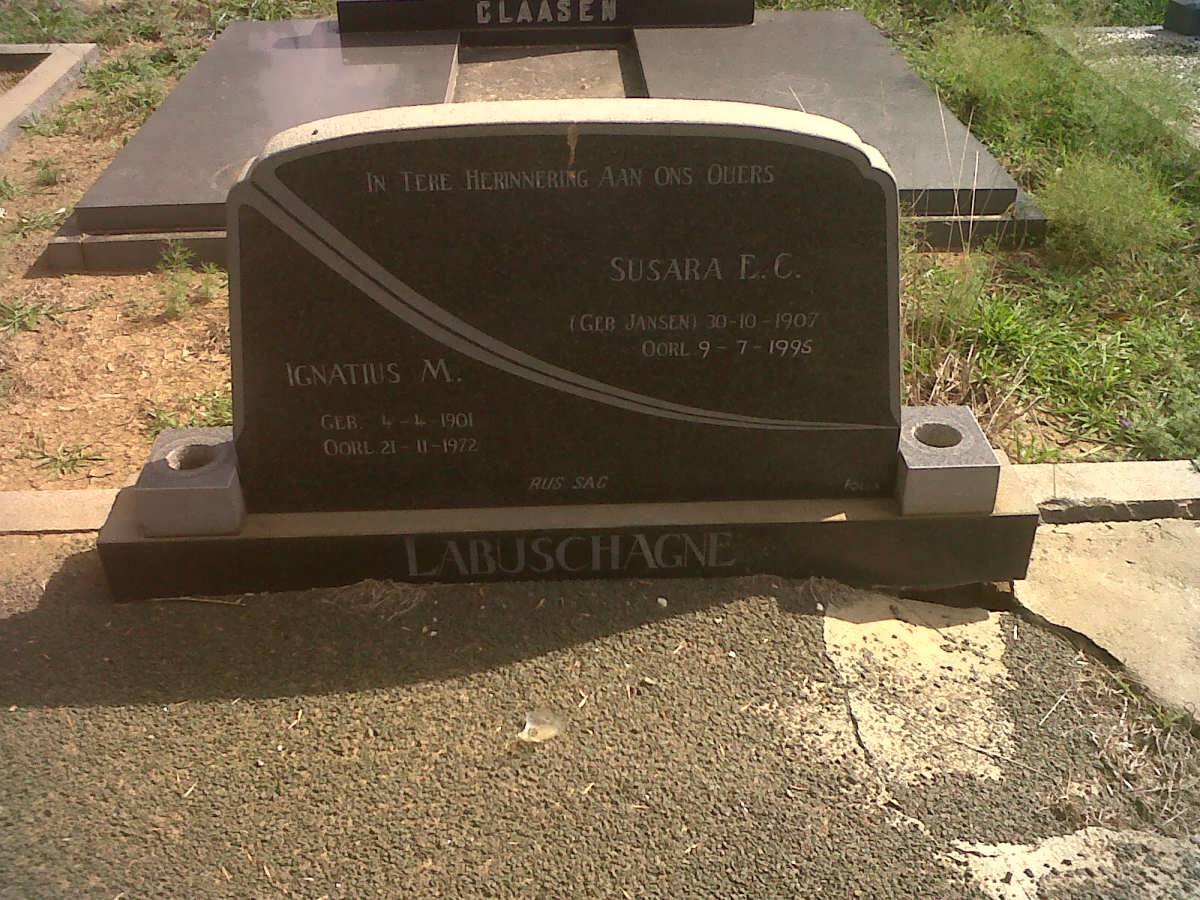 LABUSCHAGNE Ignatius M. 1901-1972 &amp; Susara E.C. JANSEN 1907-1995