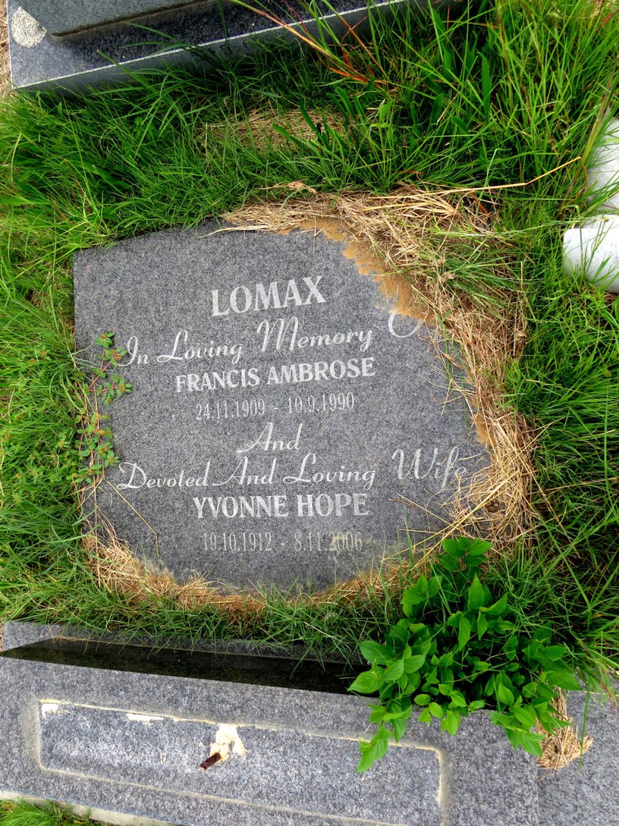 LOMAX Francis Ambrose 1909-1990 & Yvonne Hope 1912-2006