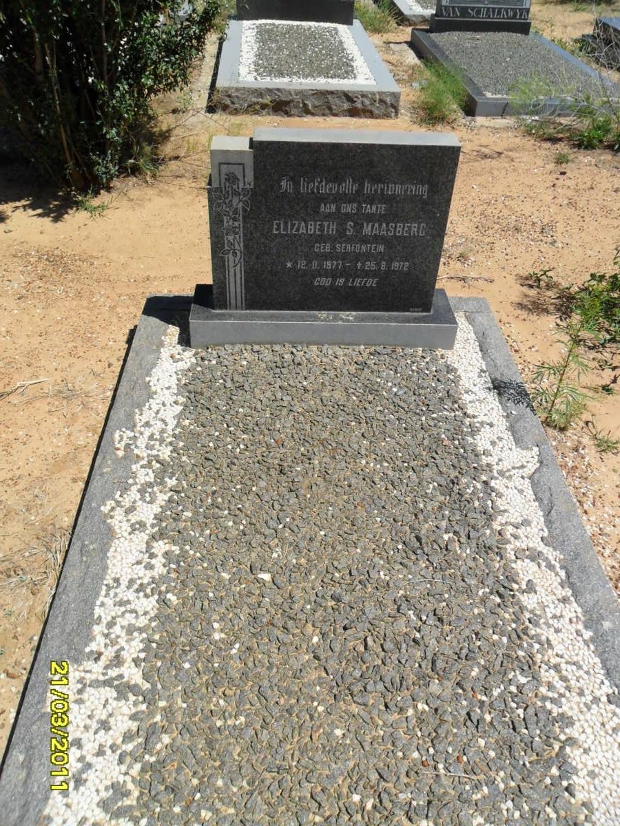 MAASBERG Elizabeth S. nee SERFONTEIN 1877-1972
