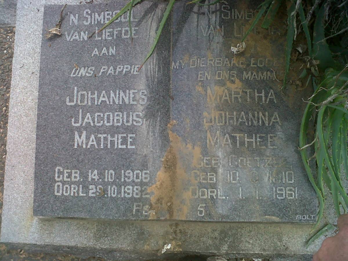 MATHEE Johannes Jacobus 1906-1982 &amp; Martha Johanna COETZEE 1910-1961