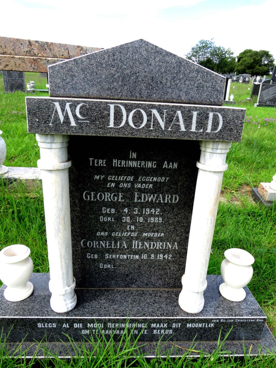 MCDONALD George Edward 1942-1989 & Cornelia Hendrina SERFONTEIN 1942-
