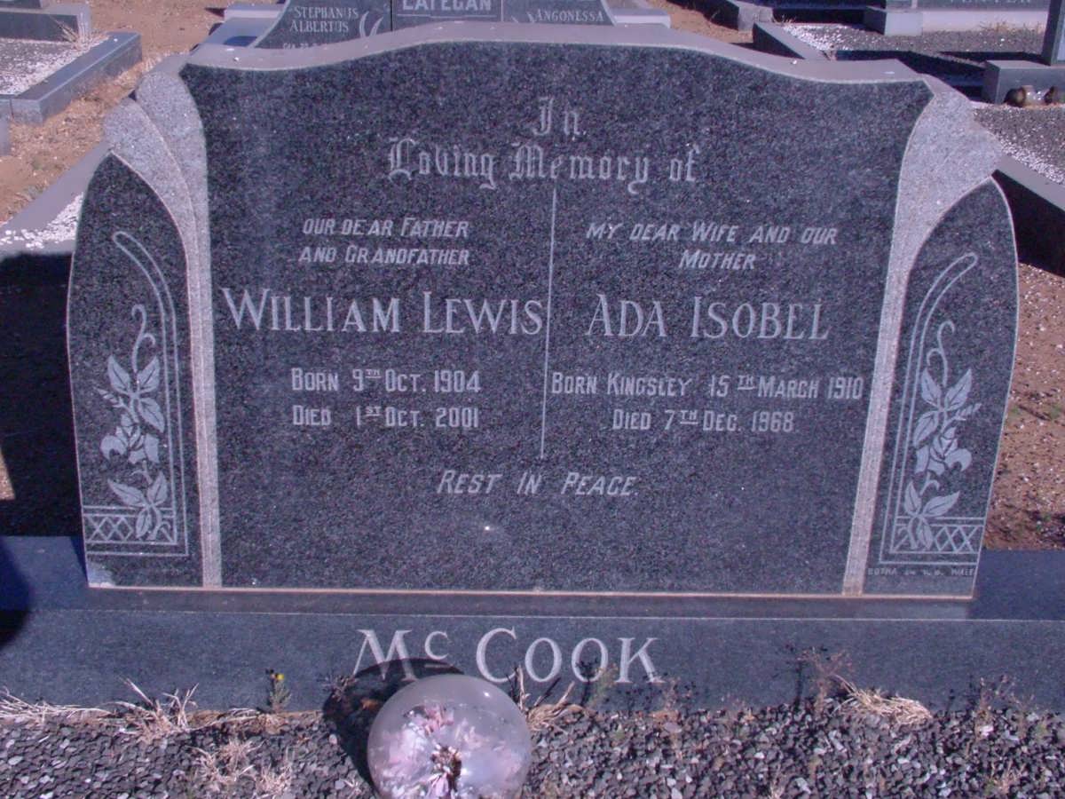 MCCOOK William Lewis 1904-2001 &amp; Ada Isobel KINGSLEY 1910-1968