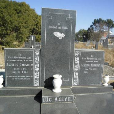MCLAREN Jacobus Christiaan 1941-1984 &amp; Gertina Phillipina 1947-