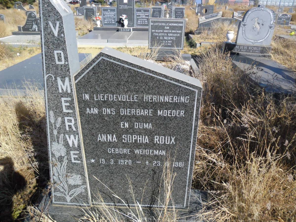 MERWE Anna Sophia Roux, v.d. nee WEIDEMAN 1920-1981