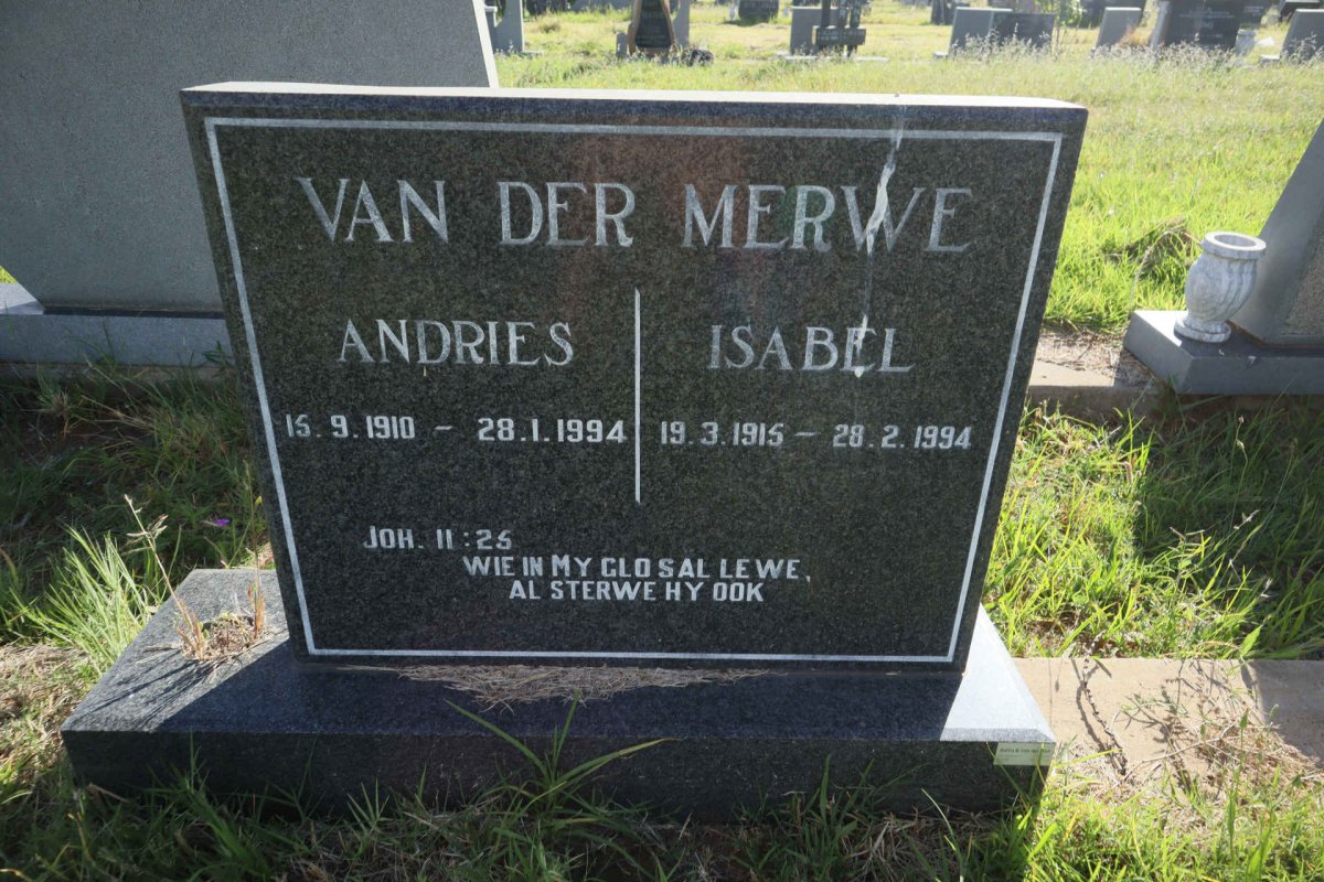 MERWE Andries, van der 1910-1994 &amp; Isabel 1915-1994