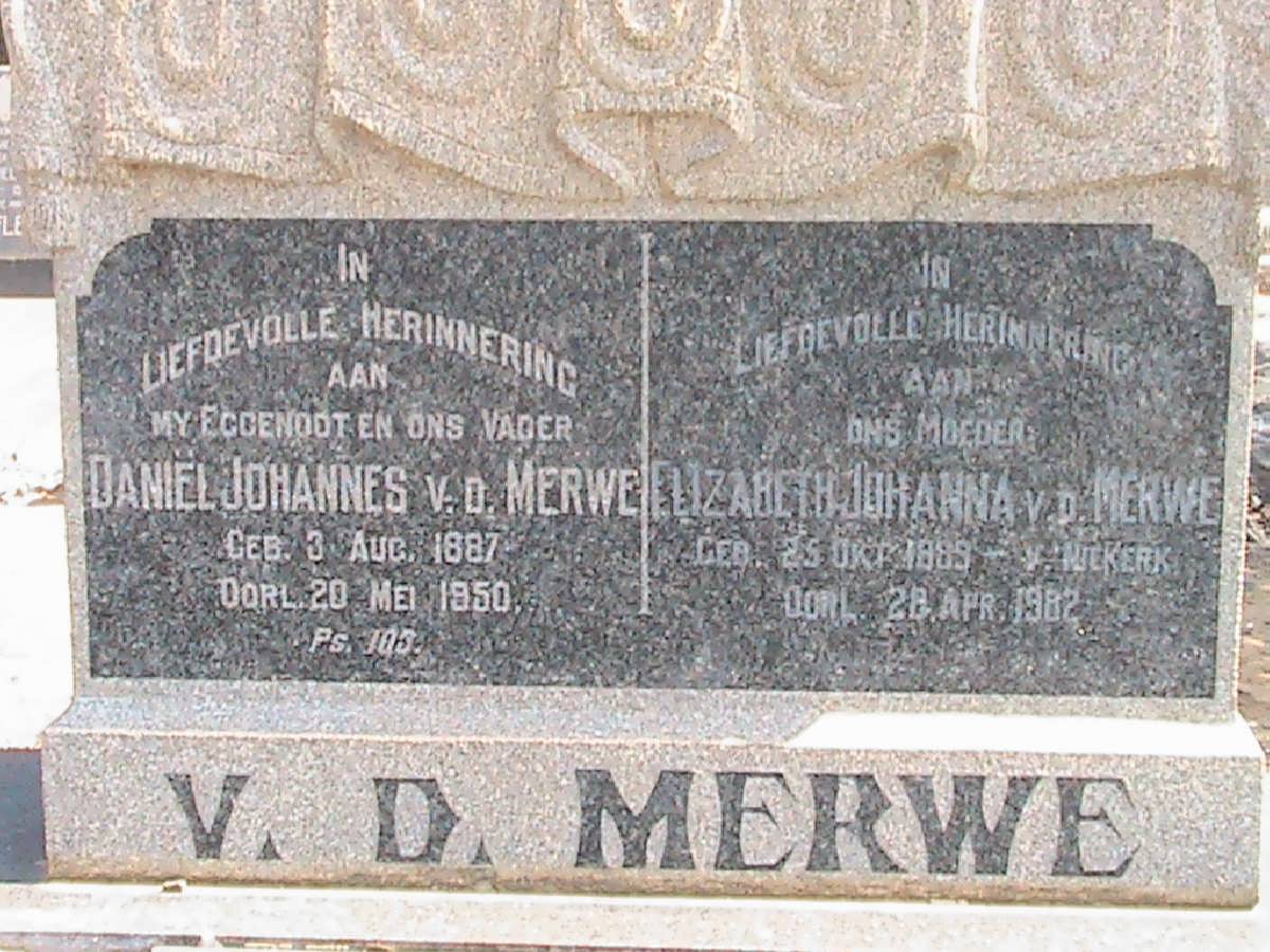 MERWE Daniël Johannes, v.d. 1887-1950 &amp; Elizabeth Johanna V. NIEKERK 1889-1982