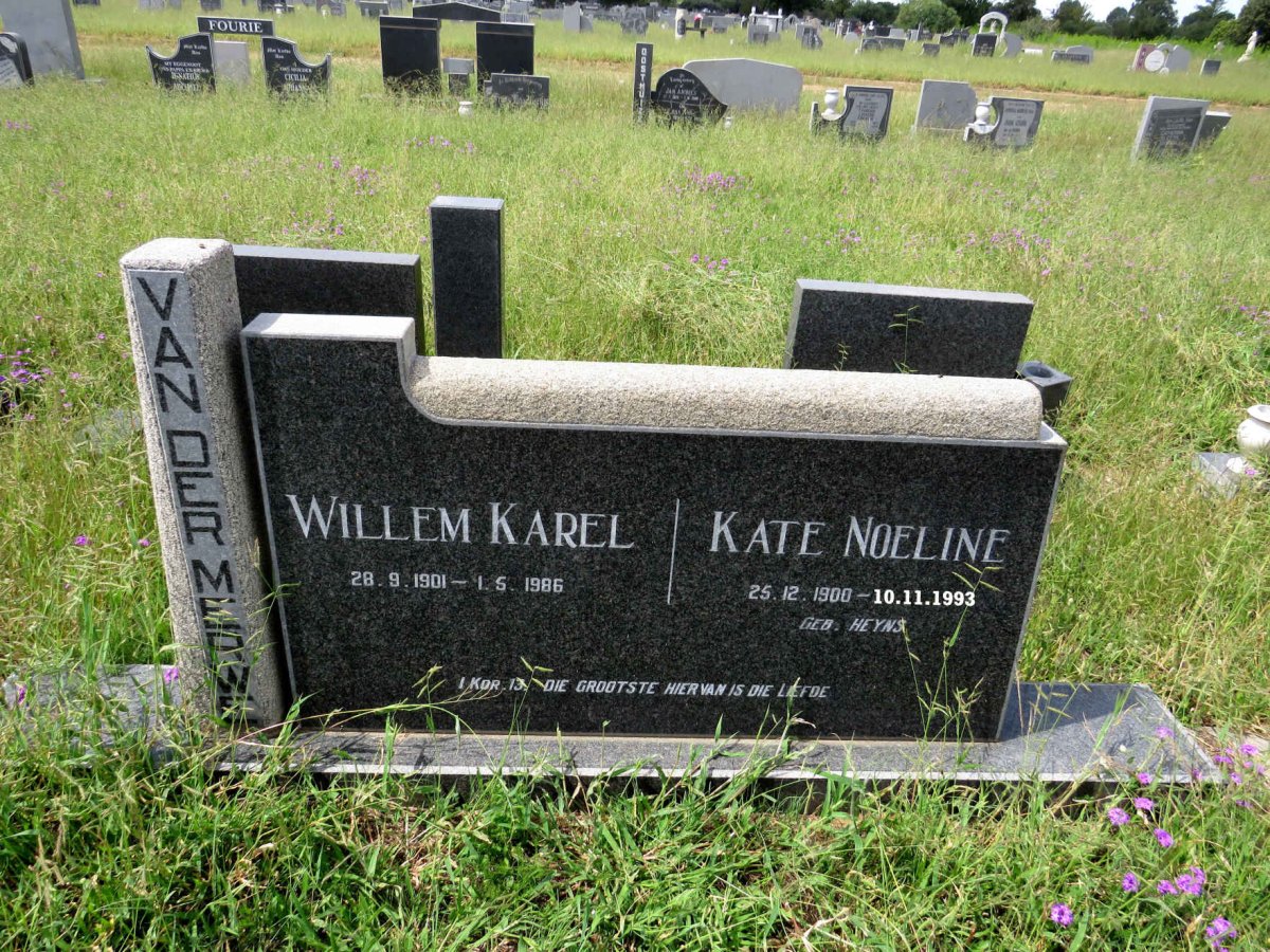 MERWE Willem Karel, van der 1901-1986 & Kate Noeline HEYNS 1900-1993