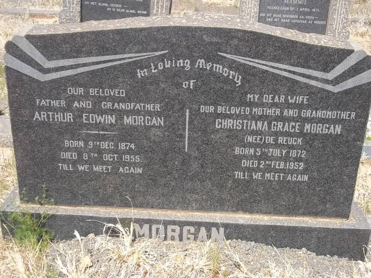 MORGAN Arthur Edwin 1874-1955 &amp; Christiana Grace DE REUCK 1872-1952