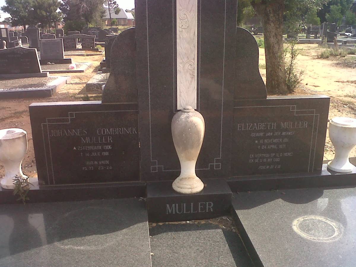 MULLER Johannes Combrinck 1906-1981 &amp; Elizabeth Muller VAN DER MERWE 1911-1971