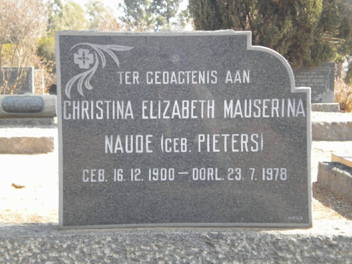 NAUDE Christina Elizabeth Mauserina nee PIETERS 1900-1978