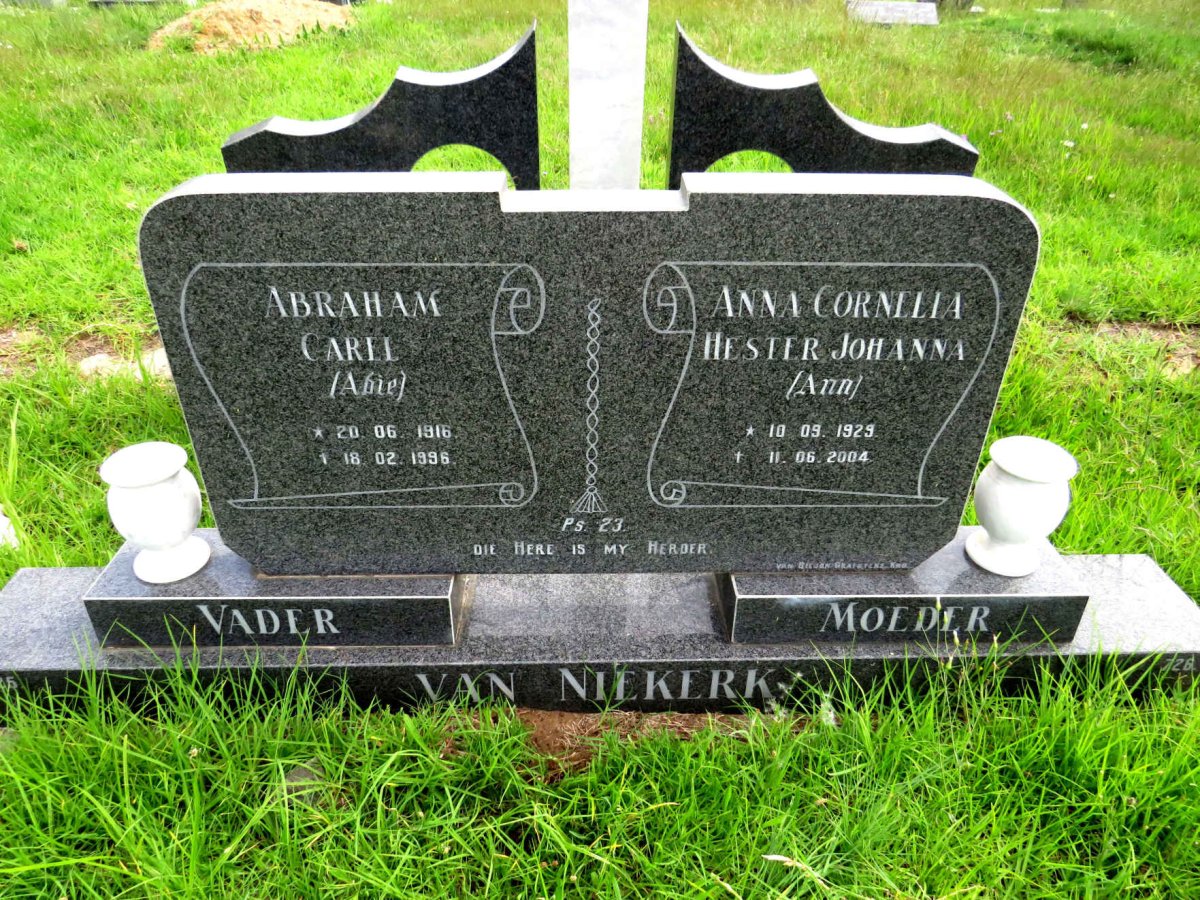 NIEKERK Abraham Carel, van 1916-1996 & Anna Cornelia Hester Johanna 1929-2004