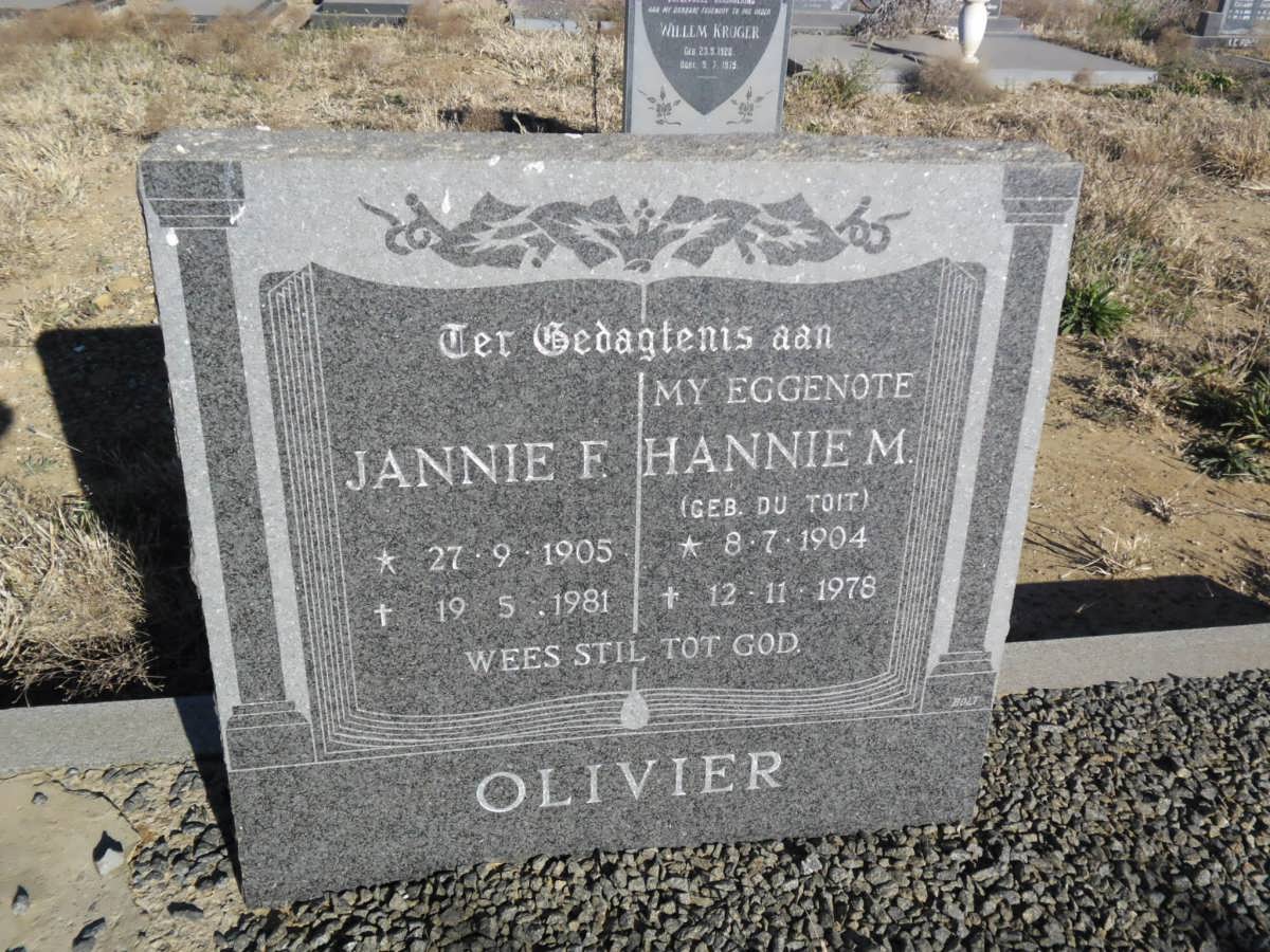 OLIVIER Jannie F. 1905-1981 &amp; Hannie M. DU TOIT 1904-1978