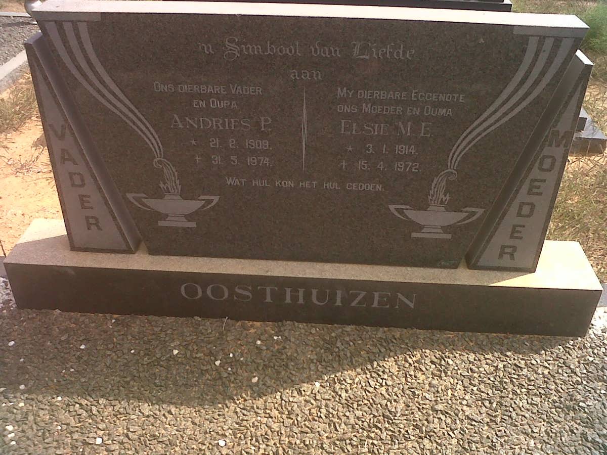 OOSTHUIZEN Andries P. 1909-1974 &amp; Elsie M.E. 1914-1972