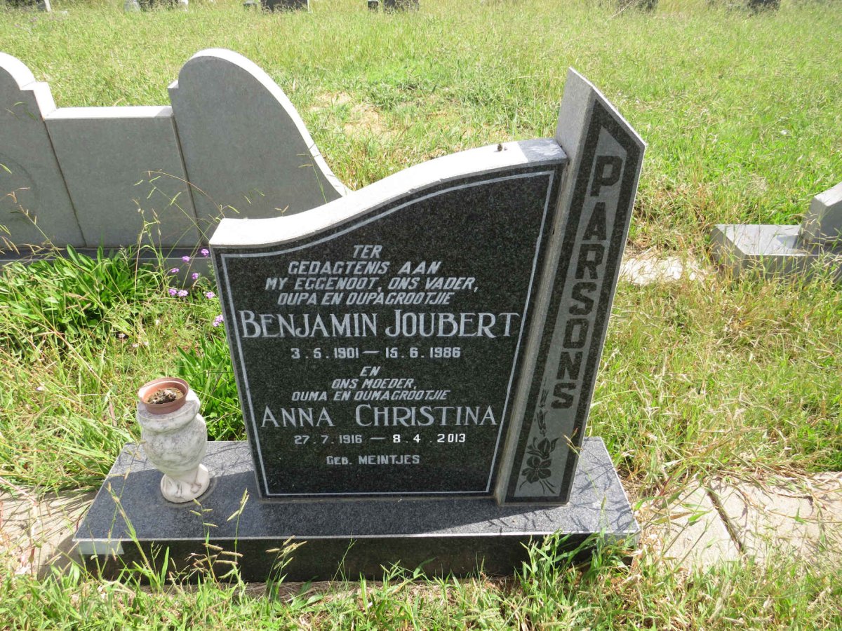 PARSONS Benjamin Joubert 1901-1986 & Anna Christina 1916-2013