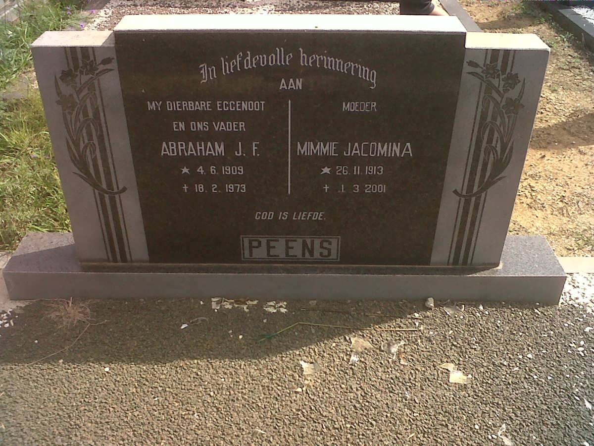PEENS Abraham J.F. 1909-1973 &amp; Mimmie Jacomina 1913-2001