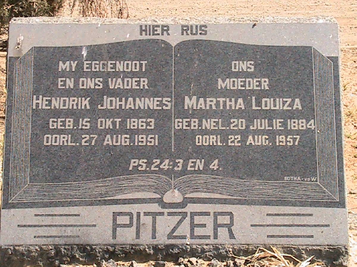 PITZER Hendrik Johannes 1863-1951 &amp; Martha Louiza NEL 1884-1957