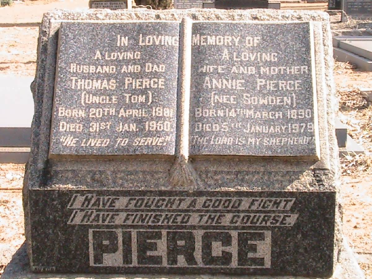 PIERCE Thomas 1881-1950 &amp; Annie SOWDEN 1890-1979