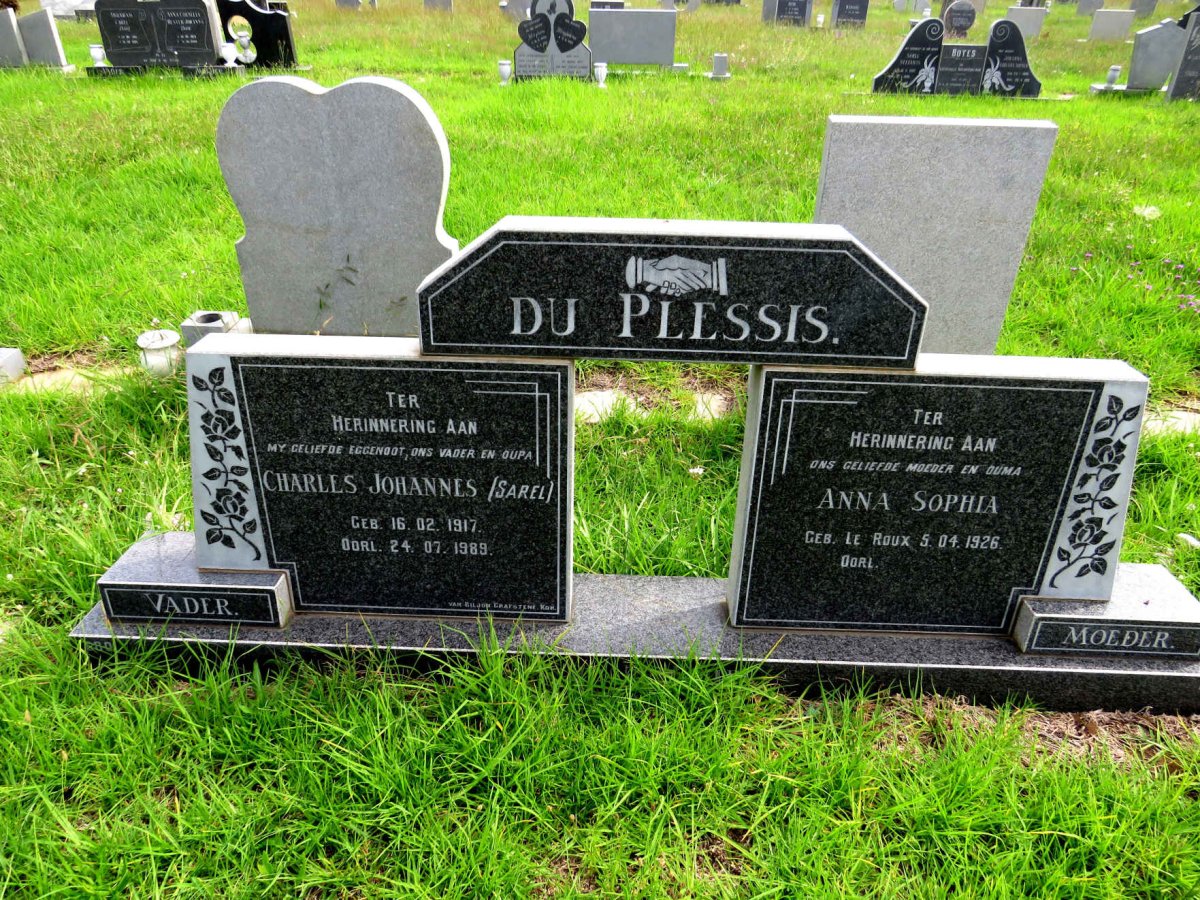 PLESSIS Charles Johannes, du 1917-1989 & Anna Sophia LE ROUX 1926-