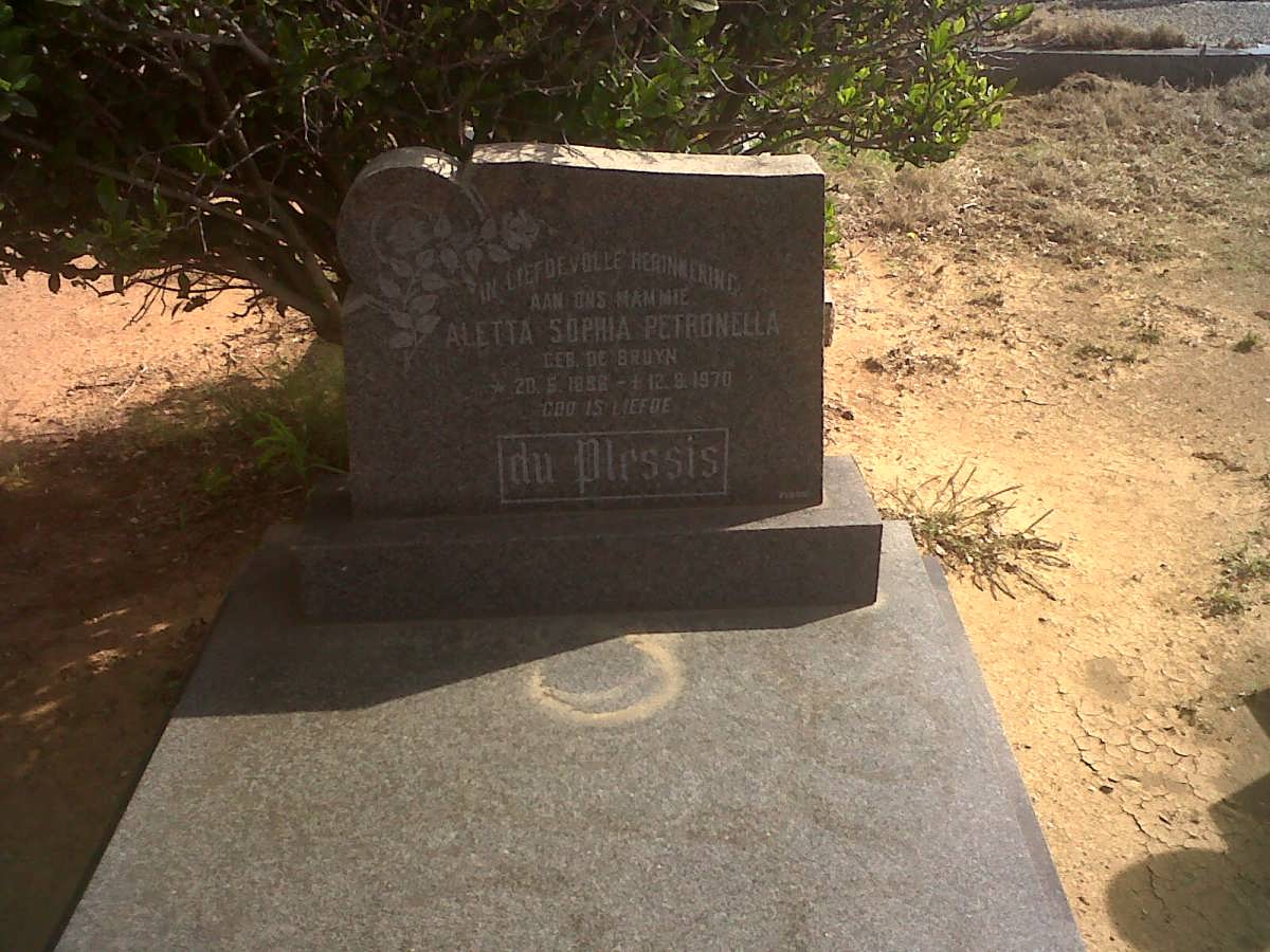 PLESSIS Aletta Sophia Petronella, du nee De BRUYN 1896-1970