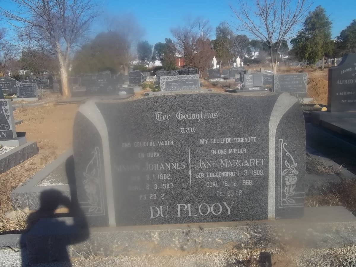 PLOOY Simon Johannes, du 1902-1987 &amp; Jane Margaret LOGGENBERG 1909-1968