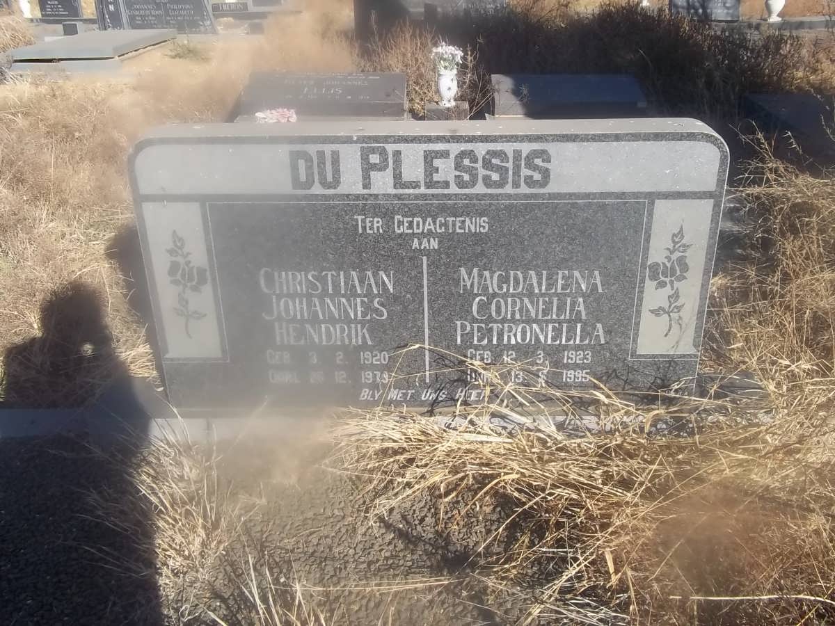PLESSIS Christiaan Johannes Hendrik, du 1920-1973 &amp; Magdalena Cornelia Petronella 1923-1995