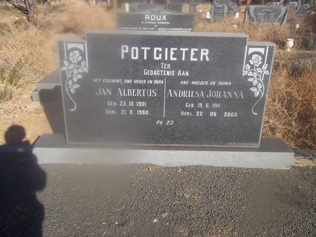 POTGIETER Jan Albertus 1901-1980 &amp; Andriesa Johanna 1911-2003