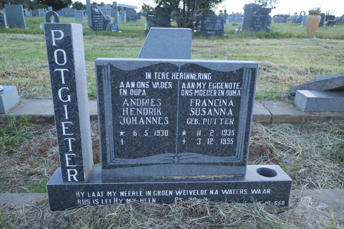 POTGIETER Andries Hendrik Johannes 1930- &amp; Francina Susanna PUTTER 1935-1995