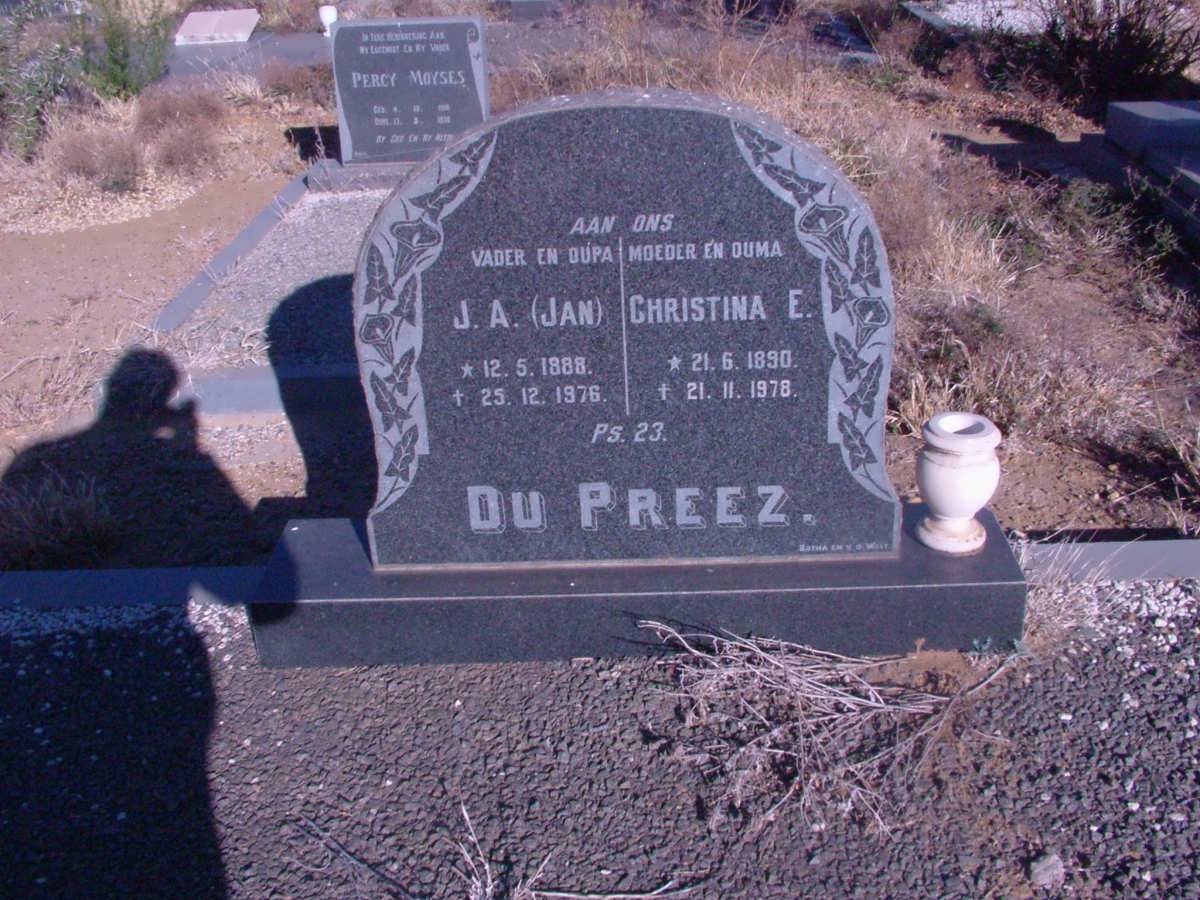 PREEZ J.A., du 1888-1976 &amp; Christina E. 1890-1978
