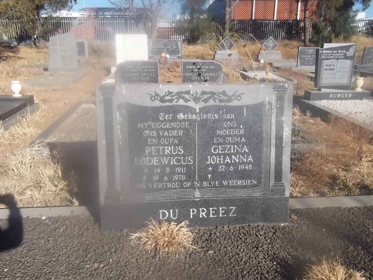 PREEZ Petrus Lodewicus, du 1911-1978 &amp; Gezina Johanna 1948-