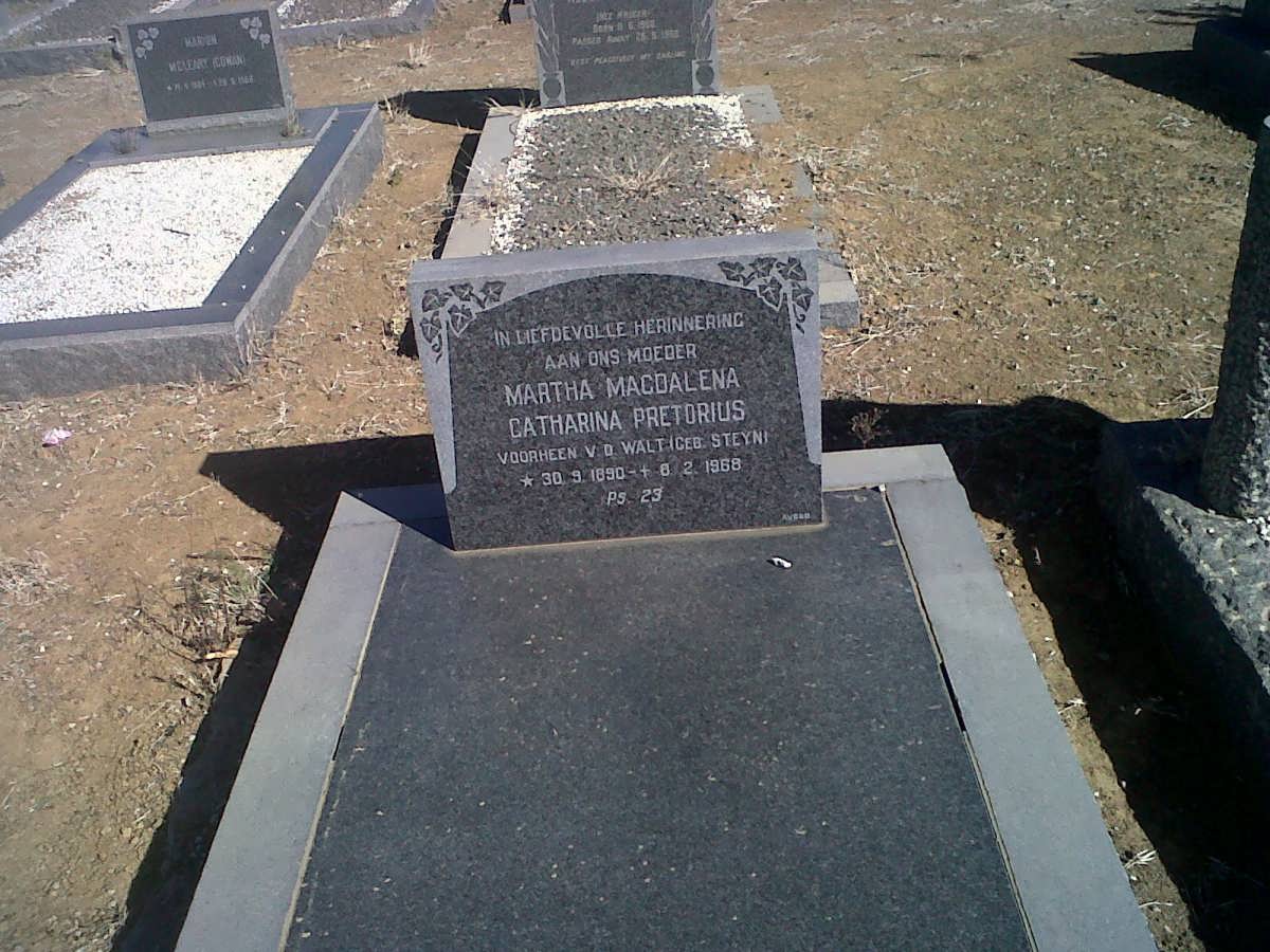 PRETORIUS Martha Magdalena Catharina formerly V.D. WALT nee STEYN 1890-1968