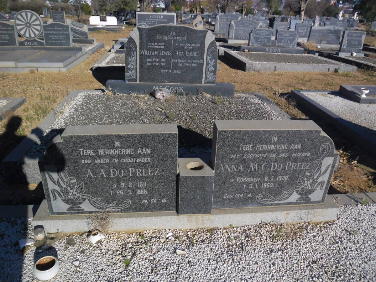 PREEZ A.A., du 1911-1989 &amp; Anna M.C. ROSSOUW 1920-1969