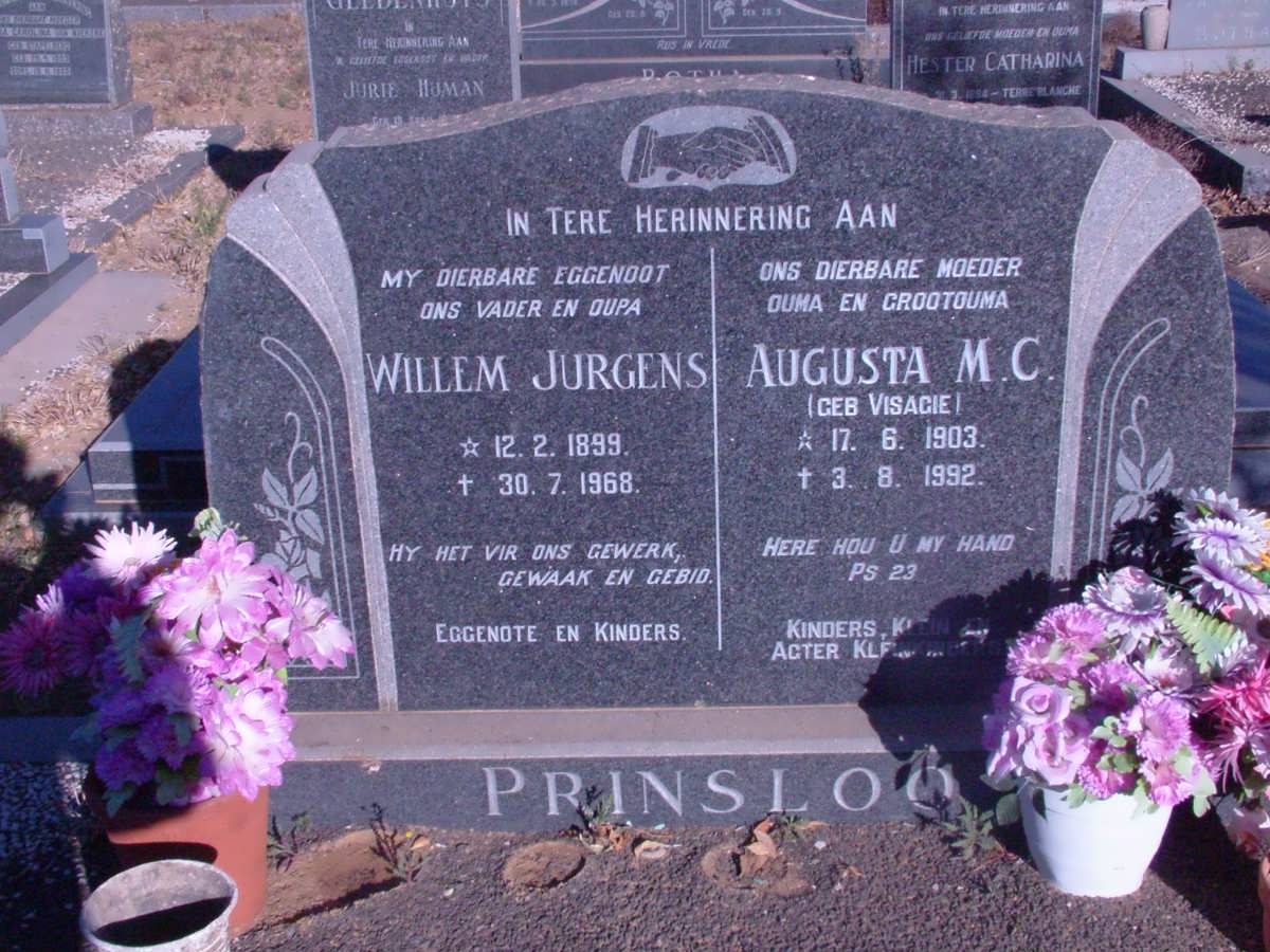 PRINSLOO Willem Jurgens 1899-1968 &amp; Augusta M.C. VISAGIE 1903-1992