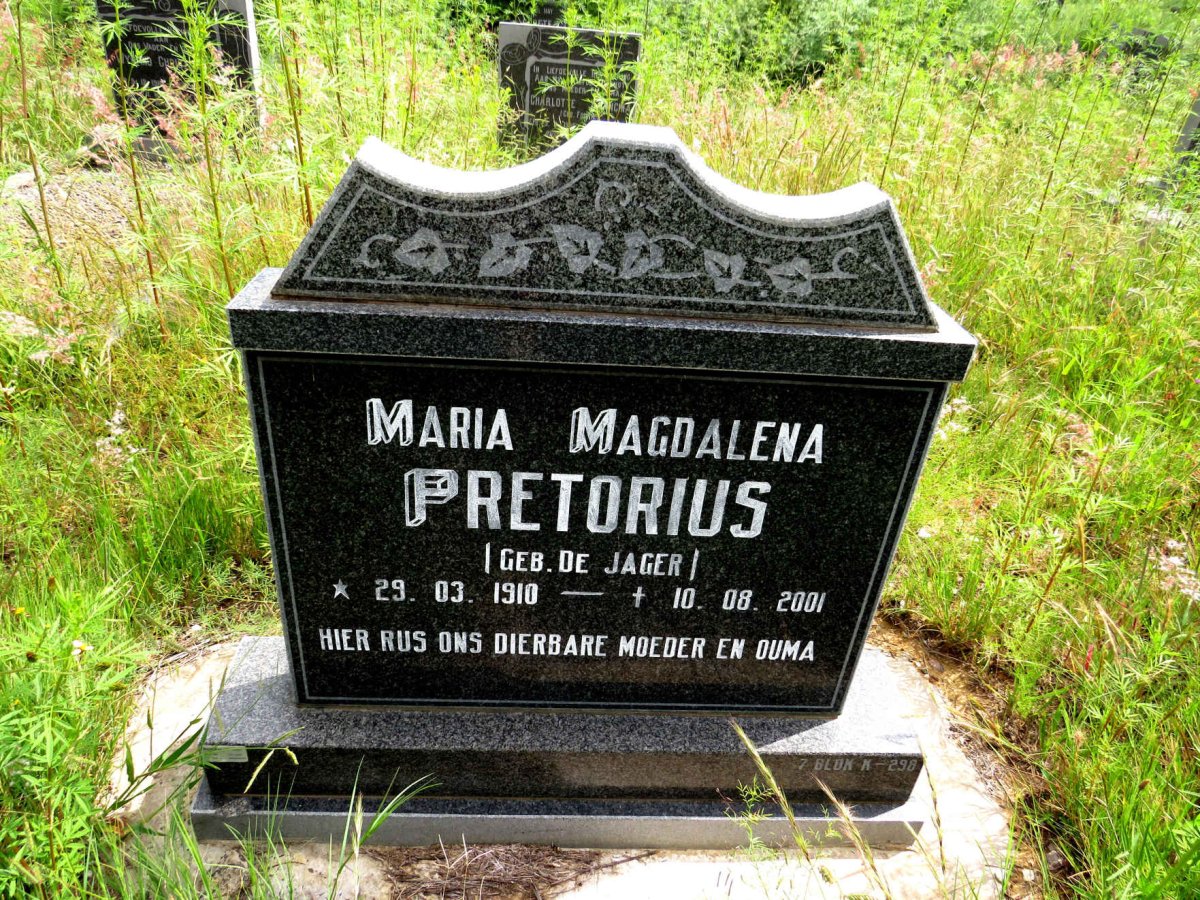 PRETORIUS Maria Magdalena nee DE JAGER 1910-2001