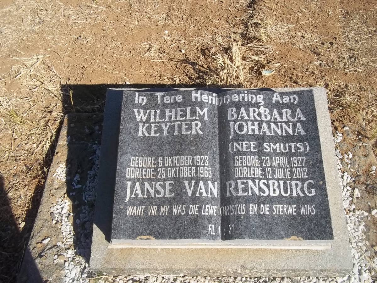 RENSBURG Wilhelm Keyter, Janse van 1923-1963 &amp; Barbara Johanna SMUTS 1927-2012