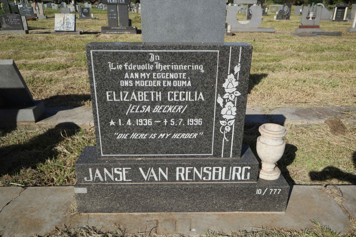 RENSBURG Elizabeth Cecilia, Janse van 1936-1996