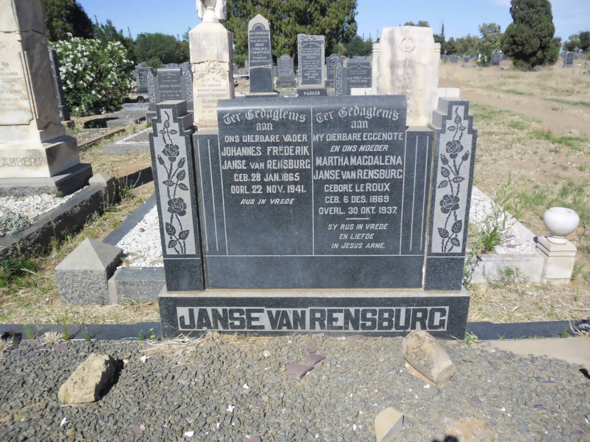 RENSBURG Johannes Frederik, Janse van 1865-1941 &amp; Martha Magdalena LE ROUX 1869-1937