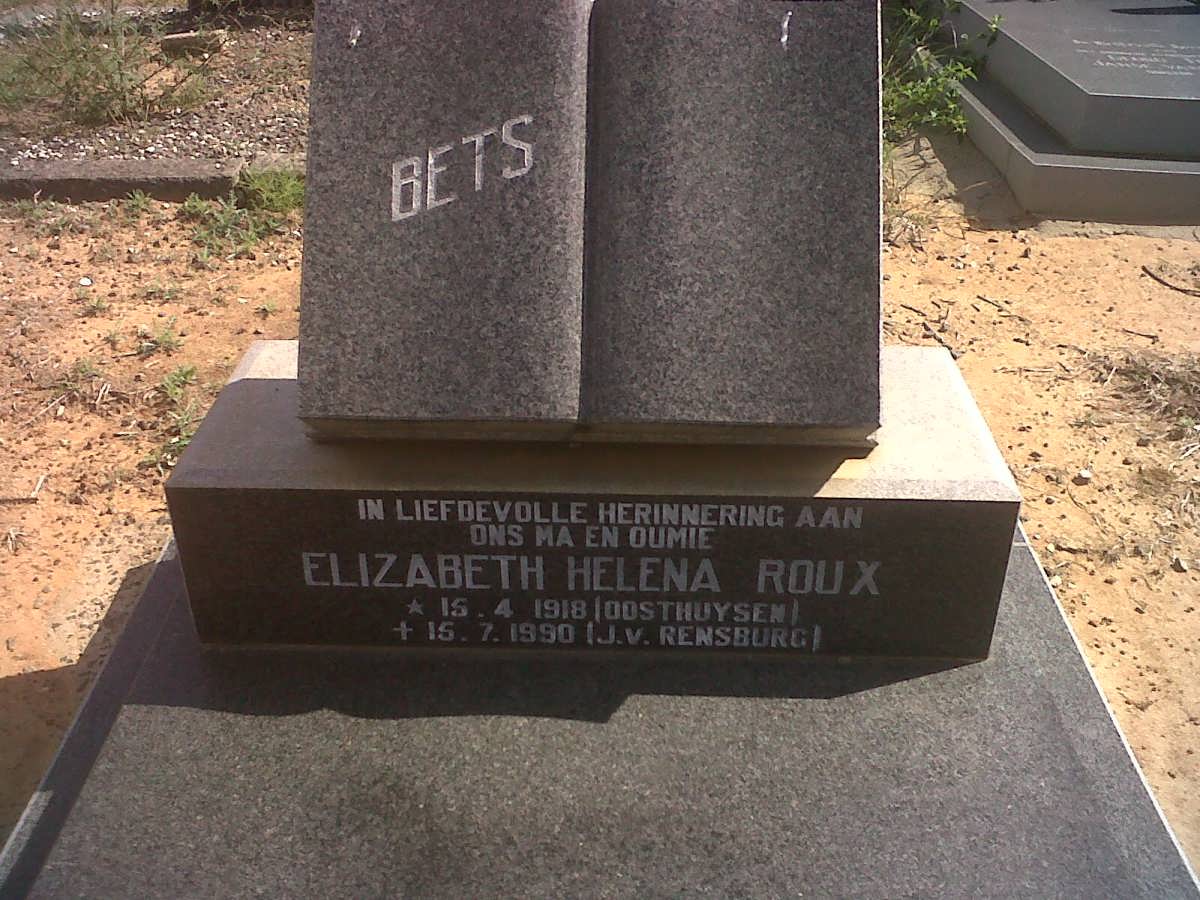 RENSBURG Elizabeth Helena, J. v., voorheen ROUX nee OOSTHUYSEN 1918-1990
