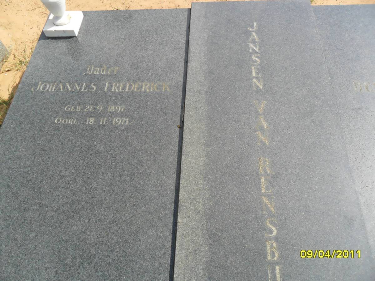 RENSBURG Johannes Frederick, Jansen van 1897-1971 &amp; Hester Johanna 1891-1972