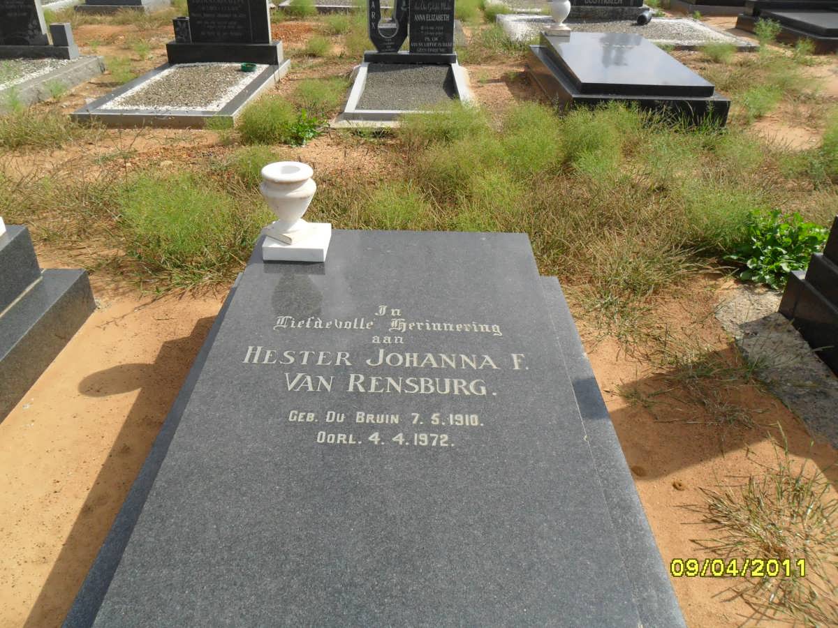 RENSBURG Hester Johanna F., van nee DE BRUIN 1910-1972