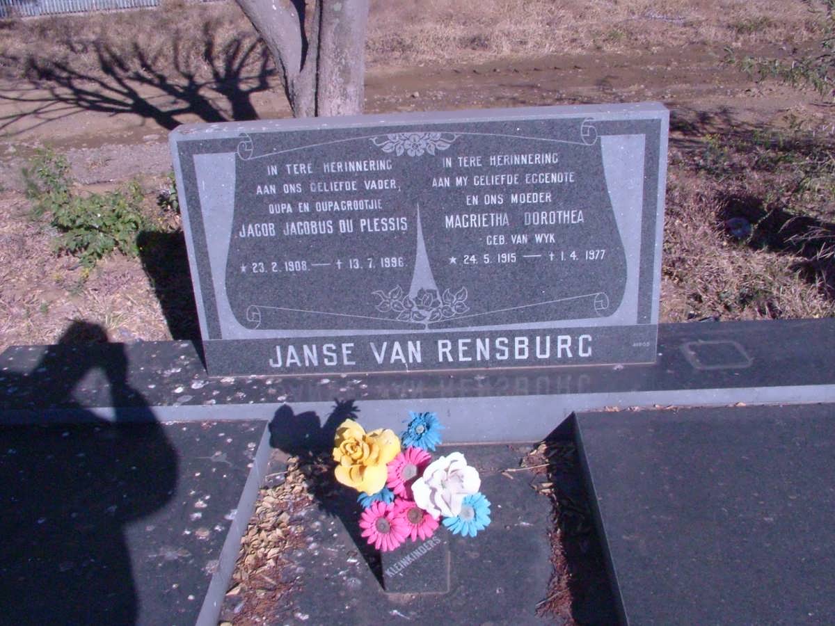 RENSBURG Jacob Jacobus du Plessis, Janse van 1908-1996 &amp; Magrietha Dorothea  VAN WYK 1915-1977