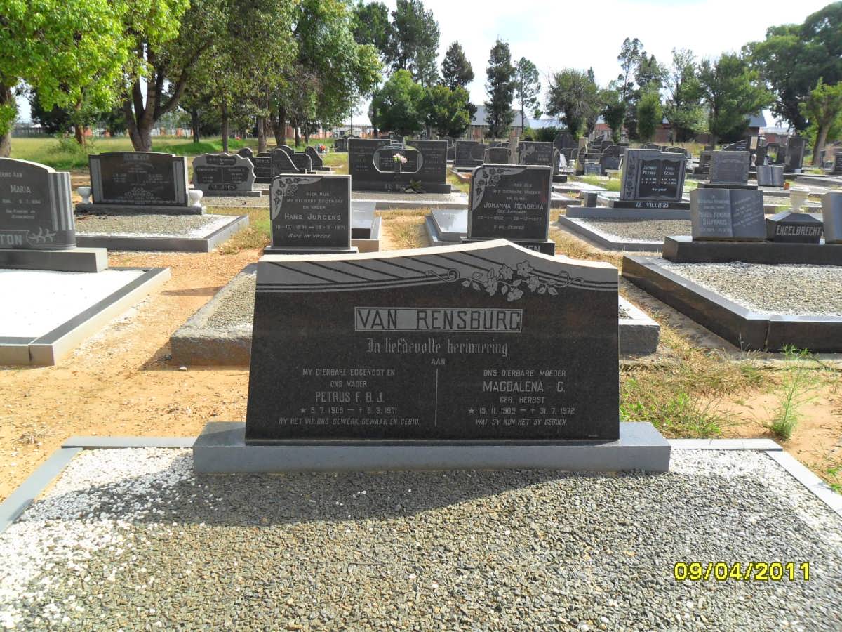RENSBURG Petrus F.B.J., van 1909-1971 &amp; Magdalena C. HERBST 1909-1972