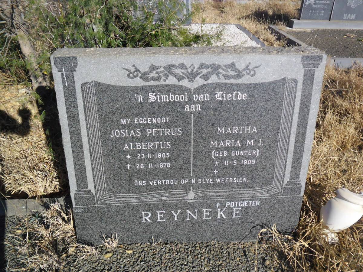 REYNEKE Josias Petrus Albertus 1905-1978 &amp; Martha Maria M.J. POTGIETER nee GUNTER 1909-