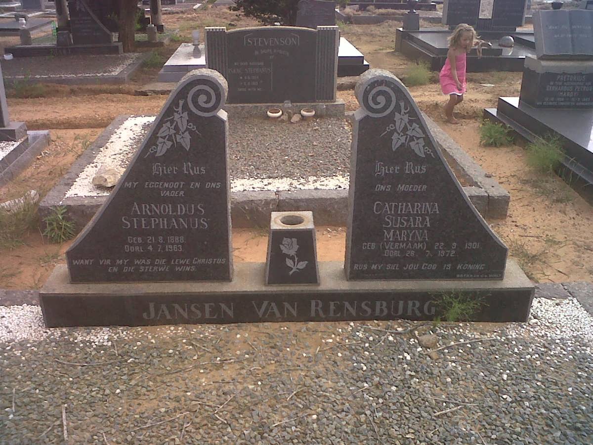 RENSBURG Arnoldus Stephanus, Jansen van 1888-1963 &amp; Catharina Susara Maryna VERMAAK 1901-1972